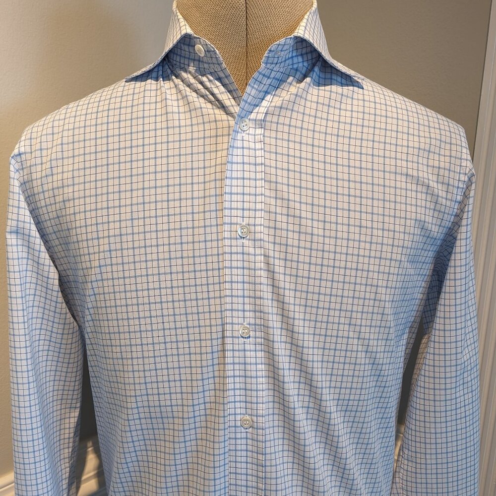 Piattelli Barneys New York Trim Fit Blue Plaid Button Down Shirt Men’s 14.5/37